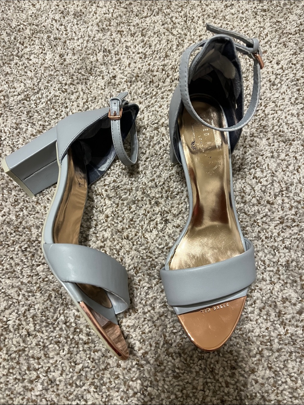 Ted Baker Light Gray Block Heel Ankle-Strap Sandals